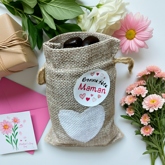Pochette Jute Cœur Fête des Mères