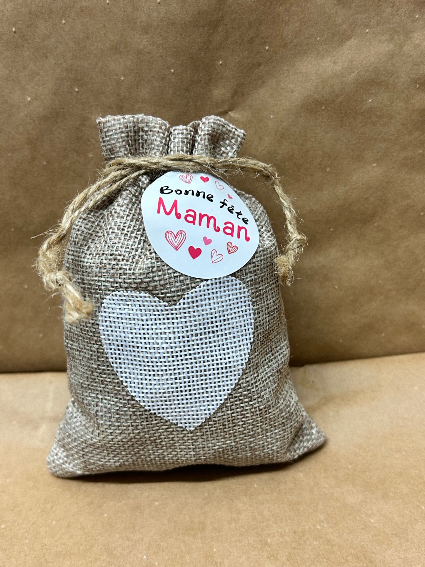 Pochette Jute Cœur Fête des Mères