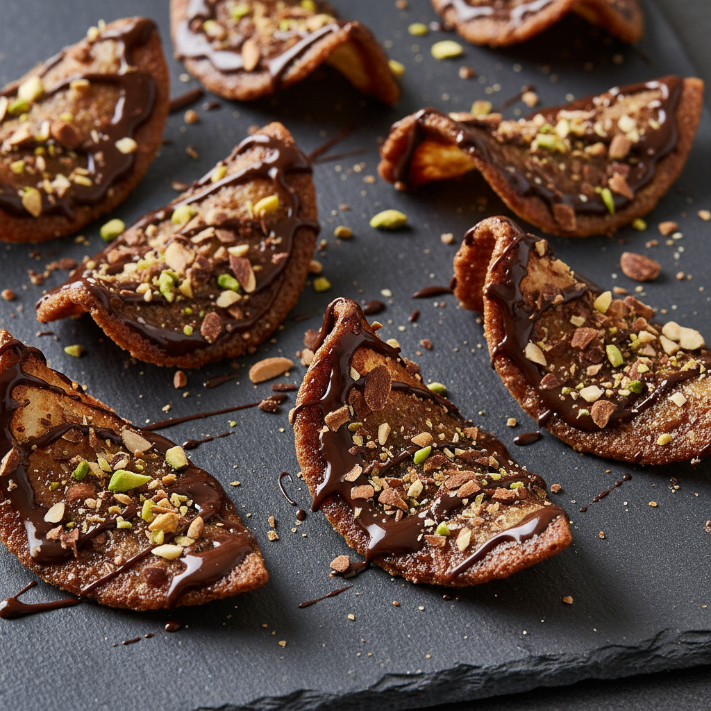 Tuiles artisanales amandes pistache et chocolat